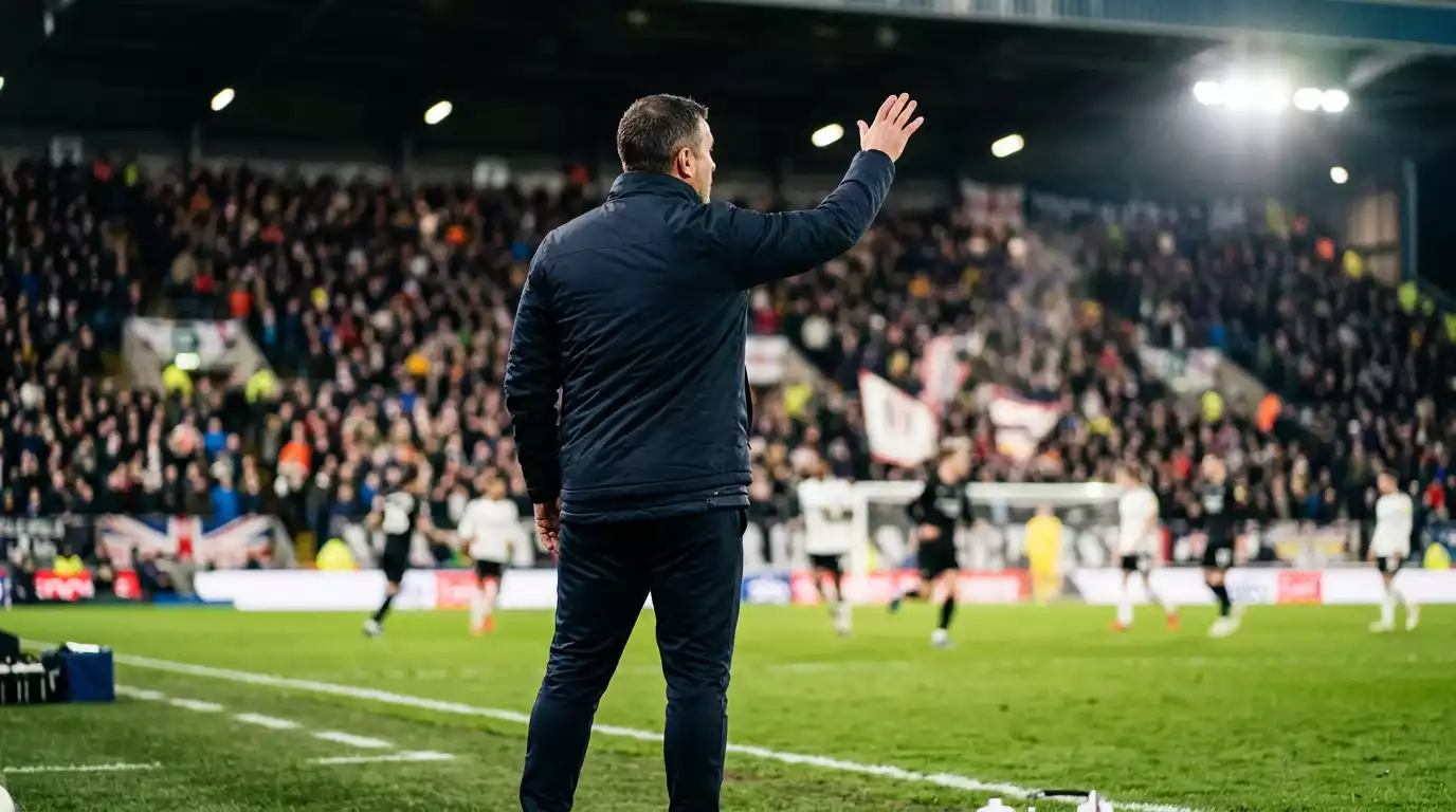 En fotballtrener gestikulerer instruksjoner fra sidelinjen under en kamp